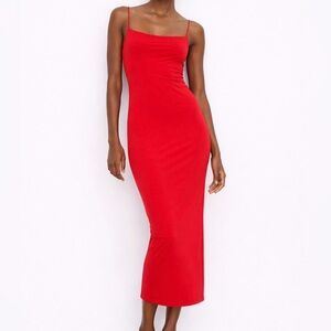 Valentine’s Day Red Fitted Dress Midi Bodycon Comfy Casual Elegant ZARA NWOT
